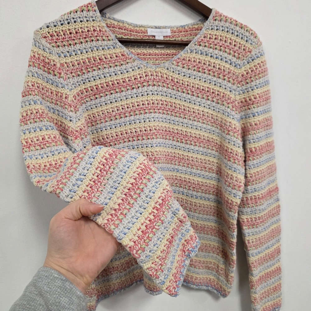 Charter Club Thick Knit Multicolor Sweater Size‎ XL 100% Cotton Rainbow Twee